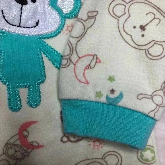 Pekkle Footed Onesie Pajamas Monkey Green /  Blue Size 3 Months - Picture 6 of 16